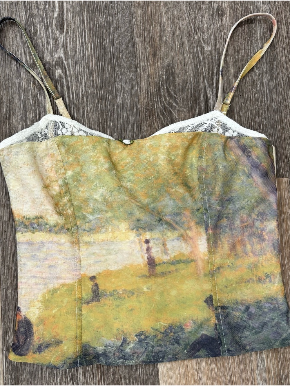 Edikted Scenic Print Lace-Trim Camisole in Green and Yellow